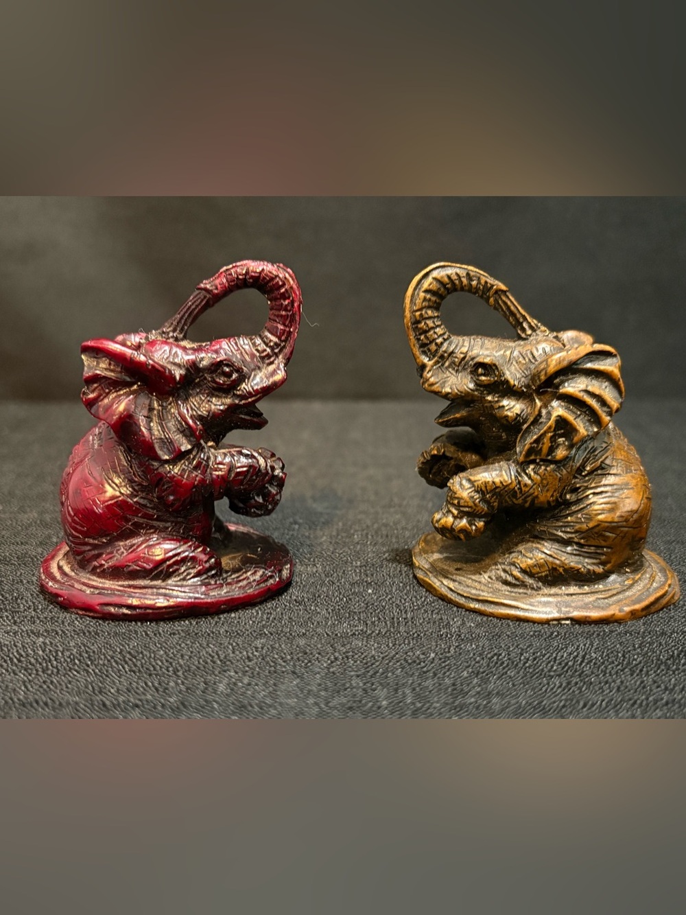 2 resin elephant figurine with its trunk raised in a lucky pose 2 1/2β tall